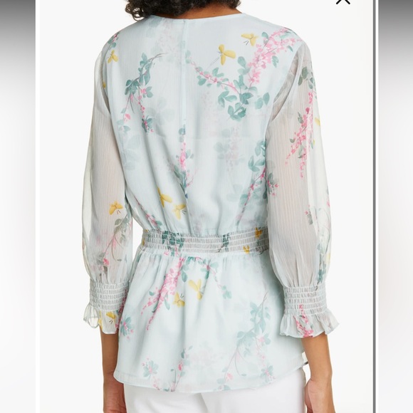 MOVE OUT SALE Ted Baker Klarra Ruffle Peplum Sorbet Blouse Size 3 - Picture 2 of 5